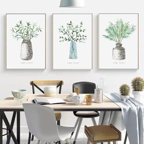 Nordic Painted Small Fresh Vase Plant Poster Canvas Painting Wall Art Pictures Decorative Arts for Living Room Office Home Decor