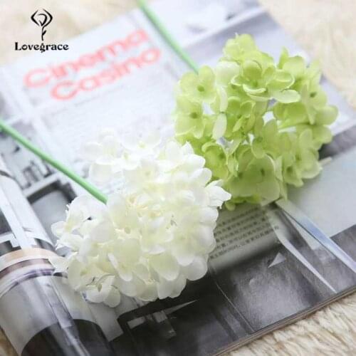1Pc Artificial Hydrangea Silk Flowers Branch Large Hydrangea Head Fake Flores Wedding Table Home Wall Decor White Faux Flowers