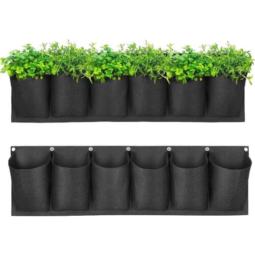 Felt Plant Growth Bags for Planting Flowers Herbs Strawberries Vegetables Balcony Waterproof Planting Barrel with 6 Pockets