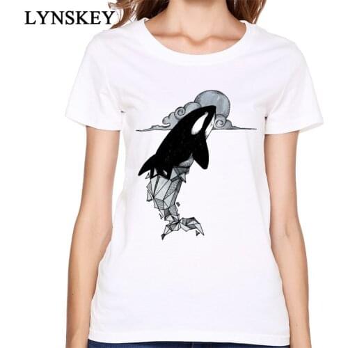 Sea Whale Tshirt Womens High Quality Full Cotton No Button Clothes Sweatshirt Orca Geometric T-Shirt Lady Small Size Slim Fit