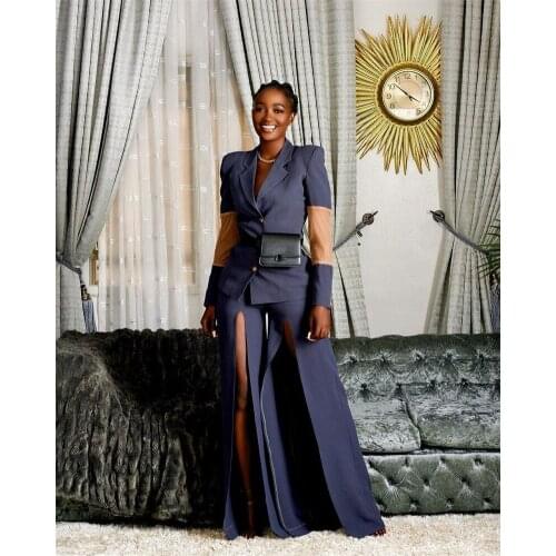 2 Pieces Sexy Split Women Suits Summer Tulle And Cotton Coat+Pant Modern Fashion Formal Single Breasetd Party Suits Custom Made