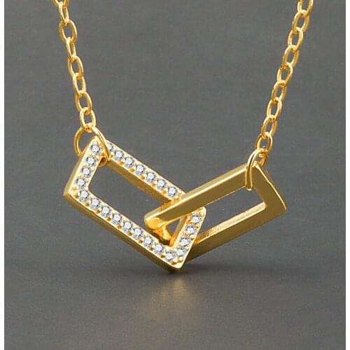 Binmonray 925 Sterling Silver Hollow Out Zircon Rectangle Shaped Clavicle Necklaces Women Simple Trend Choker Necklace Jewelry