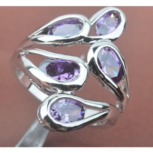Elegant Purple Cubic Zirconia Silver Plated For Women Jewelry Rings Free Shipping Size 6 7 8 9 SA022