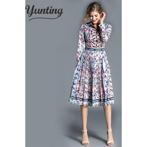 Women casual knee-length dress 2021 new arrival long sleeve printing Autumn dress for offical lady Women vestidos