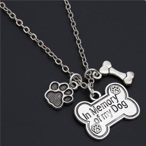 1PCS In Mernory of my Dog Charms Handcraft Printed Dog Paw Dog Bone Necklace Silver Color Pendant Fashion Popular Jewelry