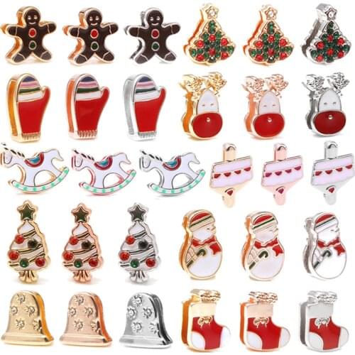 2Pcs/Lot High Quality Crystal Christmas Tree Slide Charm Beads Fit 10mm Mesh Bracelet For Women Christmas Jewelry Gift Making