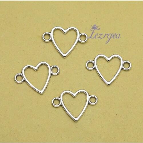 30pcs/lot--23x17mm, heart chams, Antique silver plated heart connector charms,DIY supplies, Jewelry accessories