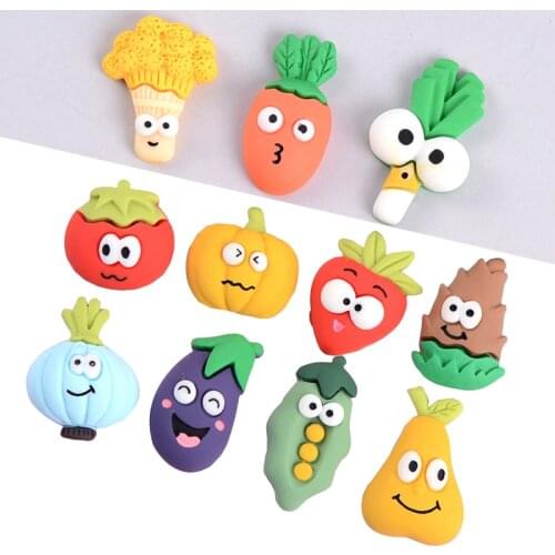 AIJJU 22Pcs Polymer Clay Cartoon Vegetable Fruit Series Scrapbook DIY Crafts Food Toys Kids Hairpin Phone Shell Decor Brooch