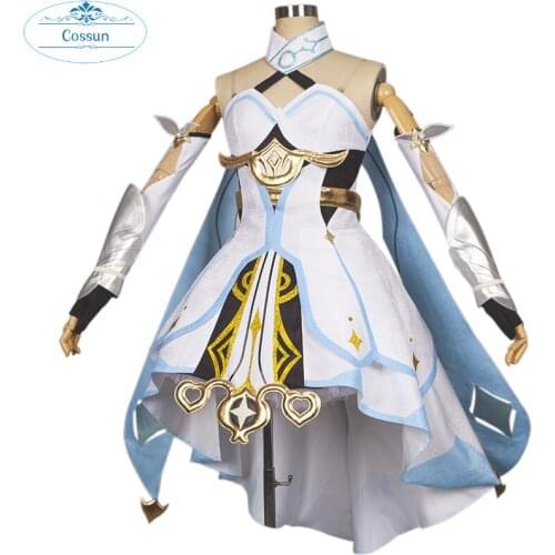 Anime Genshin Impact Traveler Lumine Game Suit White Lovely Dress Uniform Cosplay Costume Halloween Party Outfit For Women New 2