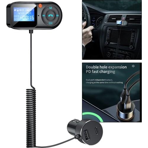 T1 Wireless Bluetooth 5.0 Car MP3 Player 1.3 inch Large Screen FM Transmitter Receiver Smart Car Charger