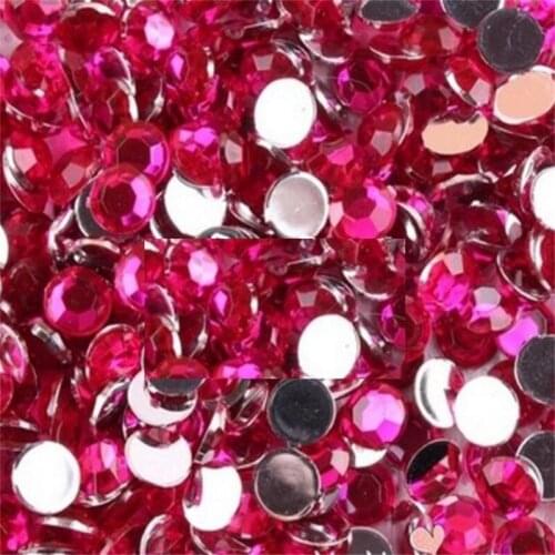 2-12MM DIY Bling Hot Pink Color Round Acrylic Rhinestones Flatback Acrylic Stones no Glue for Hand Craft Arts Decoration