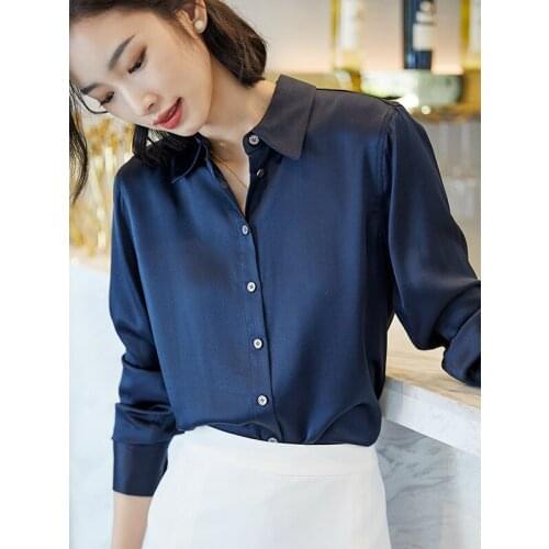 Navy stretch silk office blouse womens shirts and blouses 2020 summer elegant sexy boho long sleeve plus size palace loose