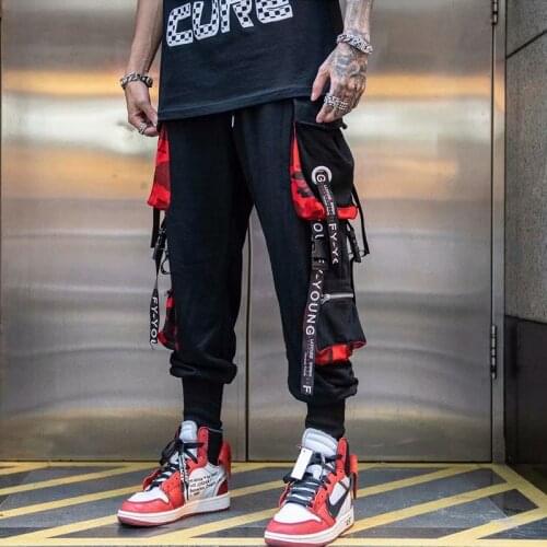Autumn Streetwear Black Harem Pants Men Elastic Waist Punk Pants with Ribbons Casual Slim Jogger Pants Men Hip Hop Trousers