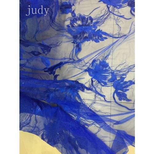 CH227# Advanced wedding dress fabric lotus blue water drill net cloth for bridal wedding dress/sawing