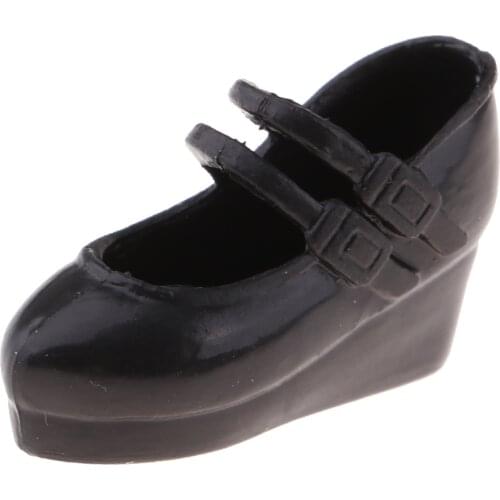 Black Single Shoes Slope Heels For 12inch Blythe Pullip 1/6 BJD MSD Doll Toy