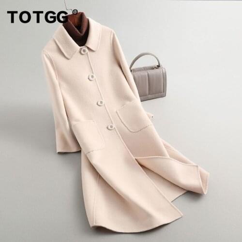 Double sided cashmere coat womens medium length 2021 Hepburn Beige large off-season high-end wool coat