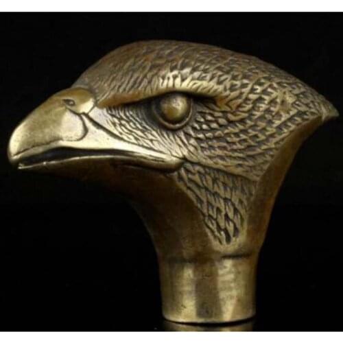 Chinese Old Bronze Hand Carved Eagle Statue Cane Walking Stick Head chinese Old