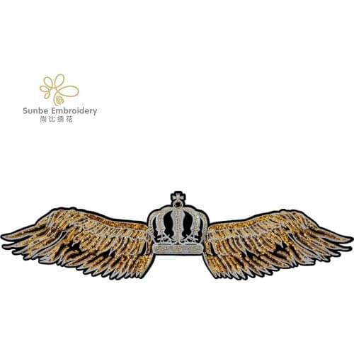 Beaded Sequin Crown Wings Patches Embroidery Decorative Applique Sew on Badge Sleeves Shoulder