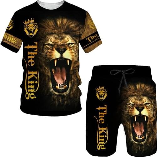 Summer 3D The Lion King Printed Mens T-shirt Shorts Set Mens Sportswear Tracksuit O Neck Short Sleeve Mens Clothing Suit