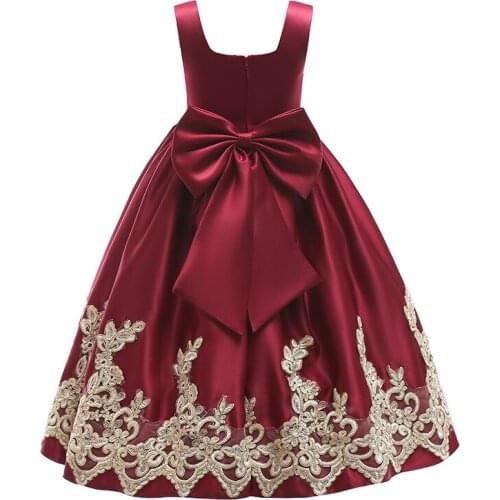 Red Prom Girl Dress Party Elegant Princess Flower Wedding Girl Dresses Evening Birthday Summer Roupas Girls Dresses AE50GD