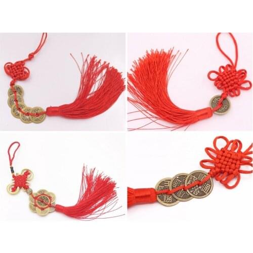 Emperor Red China Knot Brass Metal 23mm Coin Tassel Wealth Lucky 12" Long Choose