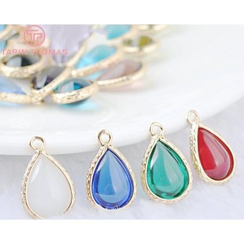 10PCS 18x11.5MM 24K Champagne Gold Color Brass and Glass Tear Drop Shape Charms Pendants Diy Jewelry Findings Accessories