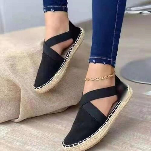 Summer Hot Sale Womens Shoes Straw Woven Flat Elastic Band Womens Sandals Fashion Casual Breathable Fisherman Plus size 43