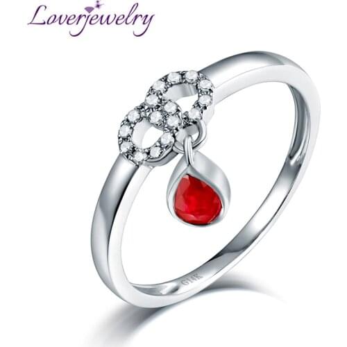 LOVERJEWELRY Ruby Rings Solid 14Kt White Gold Natural Ruby Diamonds Wedding Ring Jewelry For Women Engagement