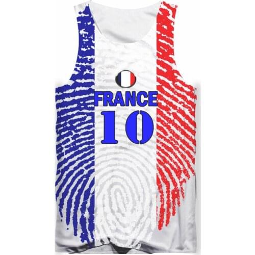 Funny France national flag Mens Tank Tops fashion 3D fingerprint Print Tank Top Summer Men Women Sleeveless O-neck Vest