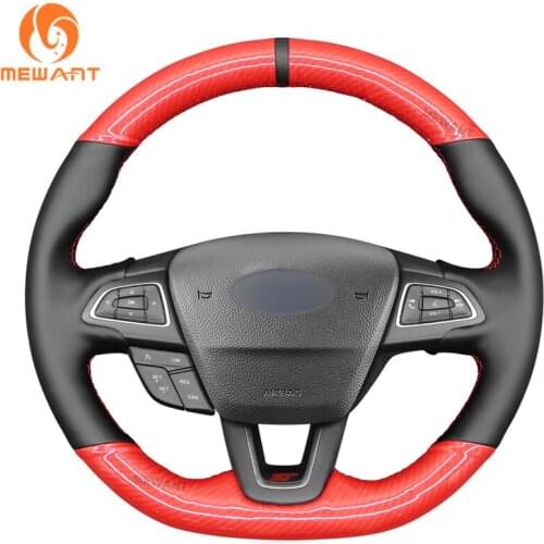 MEWANT Red Artificial Leather PU Carbon Steering Wheel Cover for Ford Focus (RS | ST | ST-Line) Kuga (ST-Line) Ecosport (ST-Line