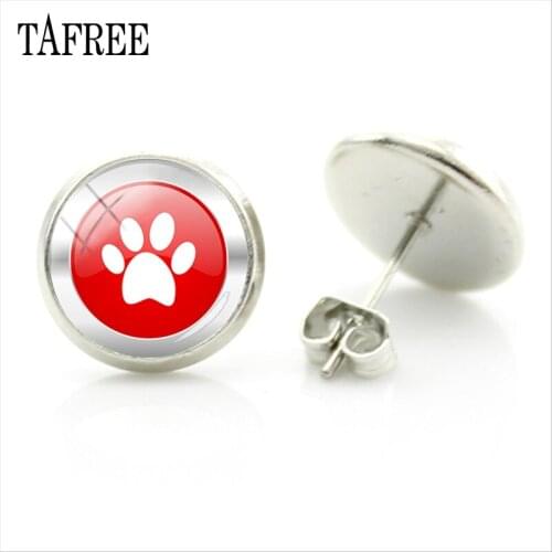 TAFREE Cute animal footprints Stud Earrings Glass Cabochon Stud Earrings for womens party gift jewelry ZZ36