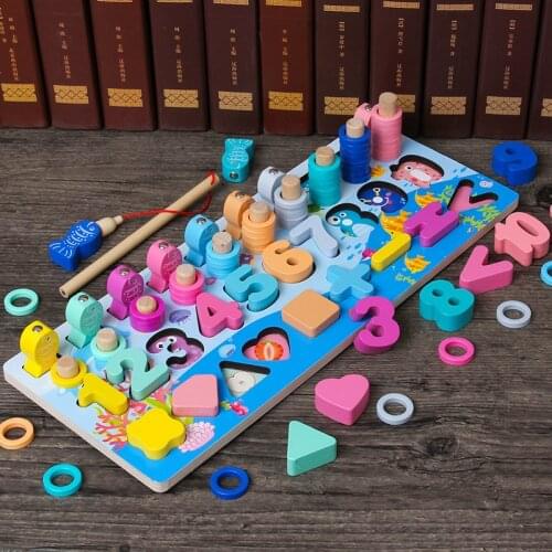 Montessori Preschool Math Toy Count Geometric Shapes Figures Magnetic Fishing Building Blocks Puzzle Busy Board Educational Toys