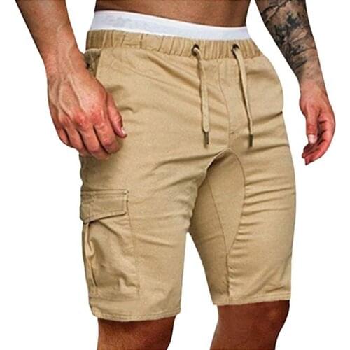 Men Sweatpants Casual Elastic Jogging Slacks Workout Fitness Solid Sport Baggy Multi-pockets Cotton Military Streetwear Shorts