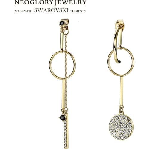 Neoglory Austria Rhinestone & Czech Rhinestone Drop Dangle Earrings Geometric Round Style For Women Fashion Party Classic Gift