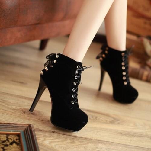 New Winter autumn spring Ankle Boots Women Shoes 11cm High Heels round toe Dance Shoes Party Platform Dancing wedding Shoes 19-2