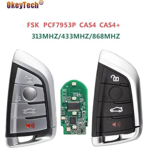 OkeyTech 4 Buttons 315/433/868MHZ Remote Key Keyless Entry fob for BMW FSK PCF7953P CAS4 CAS4+ 5 7 Series X5 X6 2014 2015 2016