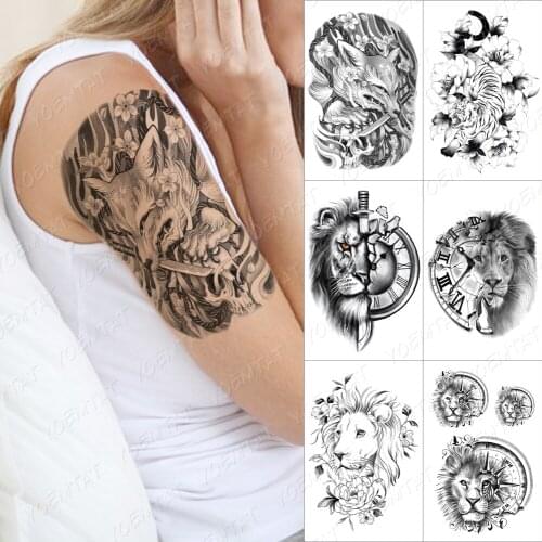 Japanese Style Fox Monster Temporary Tattoo Sticker For Men Women Flowers Rose Waterproof Fake Henna Animal Body Art Tatoo
