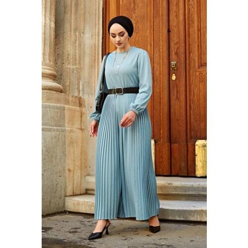 Pleated Overalls Dubai Turkey Kaftan Muslim Cardigan Abayas Dresses For Women Casual Robe Femme Caftan Islam Clothing Istanbul