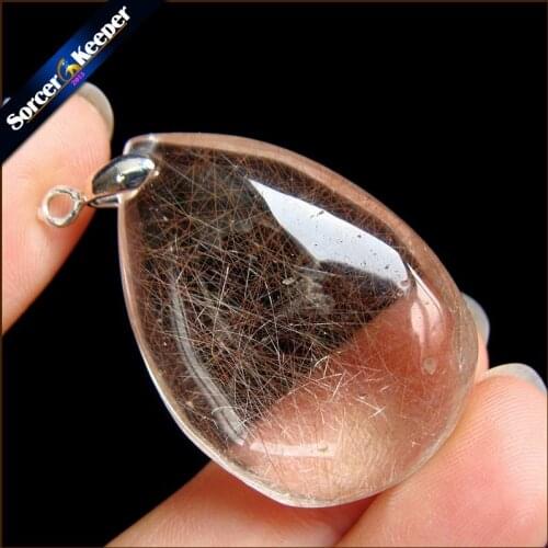 Genuine Natural Gold Rutilated Quartz Crystal Cabochon Setting Necklace Pendant Stone Beads for DIY Jewelry Making OS691