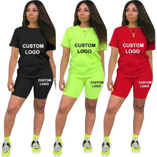 Custom Logo Casual Tracksuit Women Two Piece Set Summer T-Shirts And Shorts Sets Short Sleeve Top Tees Female Suit Clothes S-4XL