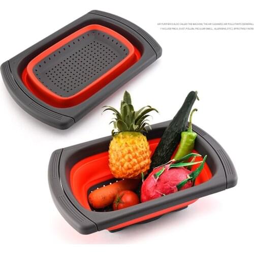 Silicone Collapsible Over The Sink Retractable Colander With Handle Kitchen Folding Strainer Bowls Drain water filter basket