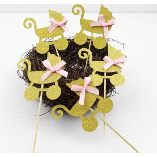 Cake toppers carriage golden paper cards banner for fruit Cupcake Wrapper Baking Cup tea party wedding decoration baby shower Wh