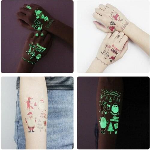 New Style 3pcs Luminous Kids Temporary Tattoo Sticker Fake Christmas Flash Waterproof Small Body Art For Child Party DIY Decor