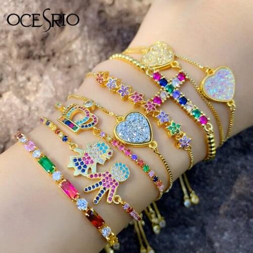OCESRIO Women Fashion Bracelets Rainbow Cross Woman Crystal Heart Couple Charm&Tennis Bracelets 24K Gold Jewelry brt-b78