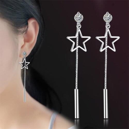 KOFSAC New Fashion 925 Silver Female Earring Jewelry Clear Crystal Stones Earrings For Women Girl Wedding Party Birthday Gift