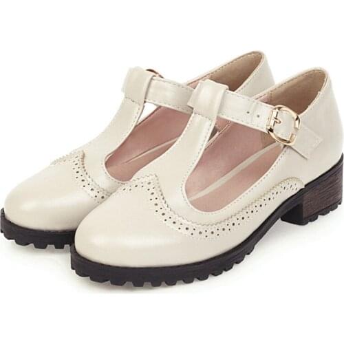 T Strap Low Heels Women Shoes Chunky Heels Ladies Pumps Mary Jane Shoes Vintage School Student Buckle Strap Ladies Shoes Size10