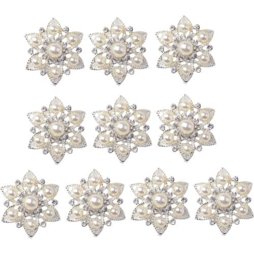 10Pcs Crystal Rhinestones Flower Pearl Buttons Embellishments Flatback Beads DIY for Jewelry Making Wedding Clothes Hair Accs