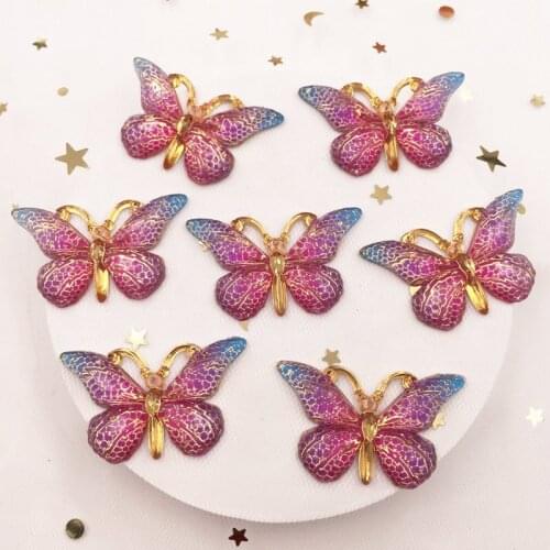20pcs Resin 25*38mm Cute Colorful Crystal Butterfly Flatback Rhinestone 1 Hole Ornaments DIY Christmas Appliques Craft S1