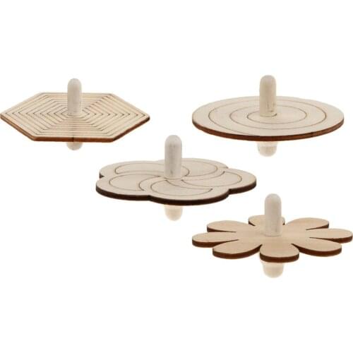 4 Pieces Assorted Unfinished Wood Peg-Top Spinning Top Gyro for Kids DIY Crafts