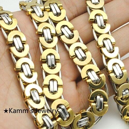 AMUMIU Stainless Steel Cool Men11mm Byzantine Chain Necklace Bikers Boys Mens Punk KN016C